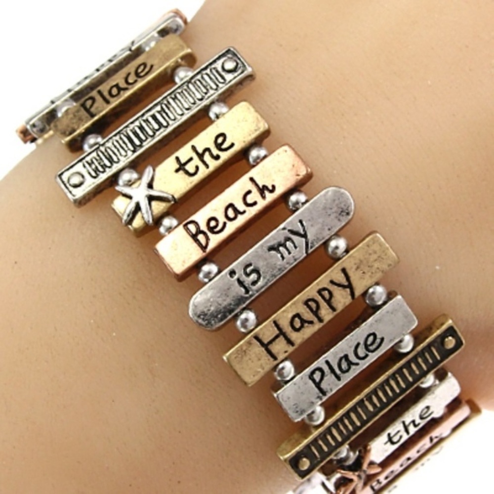 Multi-Tone 'Beach is My Happy Place' Stretch Bracelet